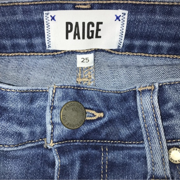 NEW PAIGE VERDUGO ANKLE MID-RISE MEDIUM DARK WASH DISTRESSED RAW HEM JEAN - Picture 4 of 10